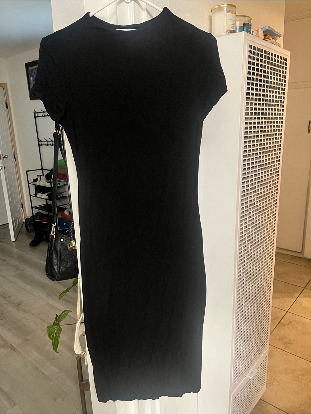 Classic Black Short-Sleeve Midi Dress